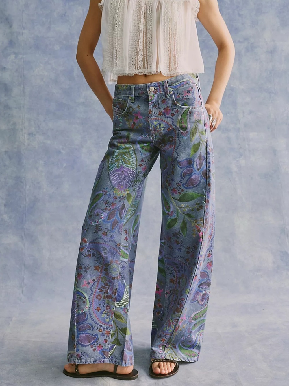 We The Free Alter Ego Wide-Leg Printed Jeans Dusk Combo sold out new 28